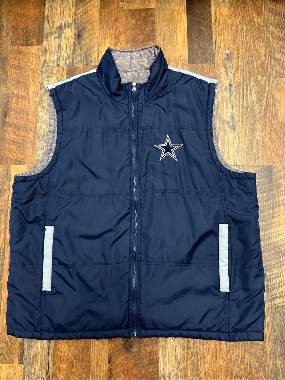 Dallas Cowboys NFL Men’s 3XL Reversible Full Zip Puffer Vest Navy Gray